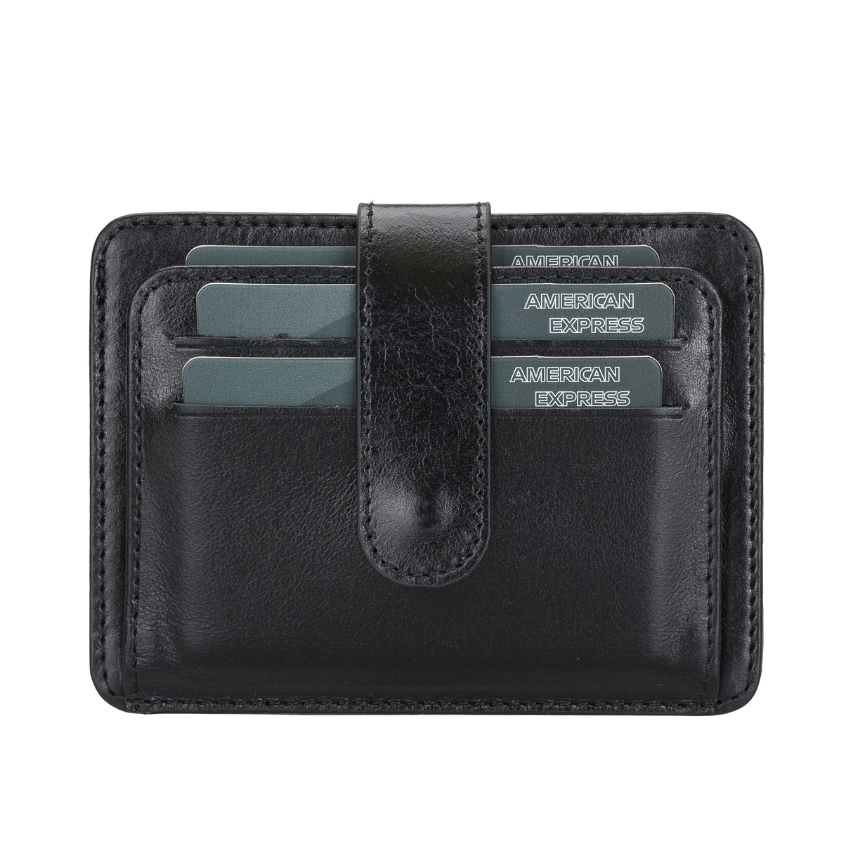 Elegant Leather Card Holder with Snap Closure and Dual ID Windows black1