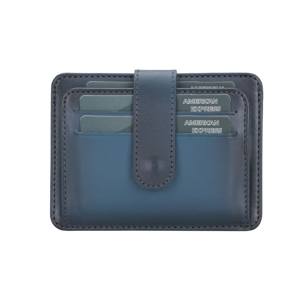 Elegant Leather Card Holder with Snap Closure and Dual ID Windows blue1