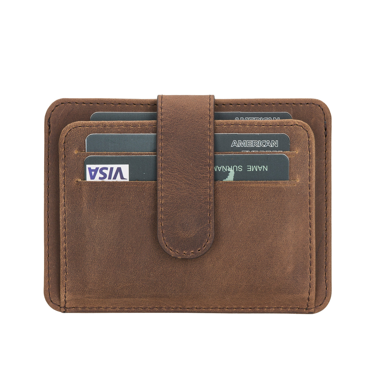 Elegant Leather Card Holder with Snap Closure and Dual ID Windows brown2