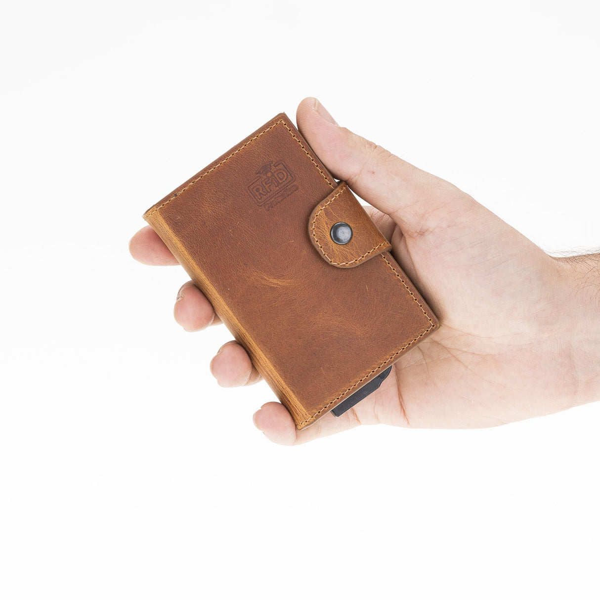 Premium RFID Blocking Leather Card Holder with Pop-Up Feature