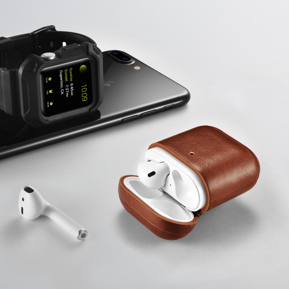 AirPods 1/2 Leather Protective Case Cover with Hook by Hardiston - premium AirPods Cases
