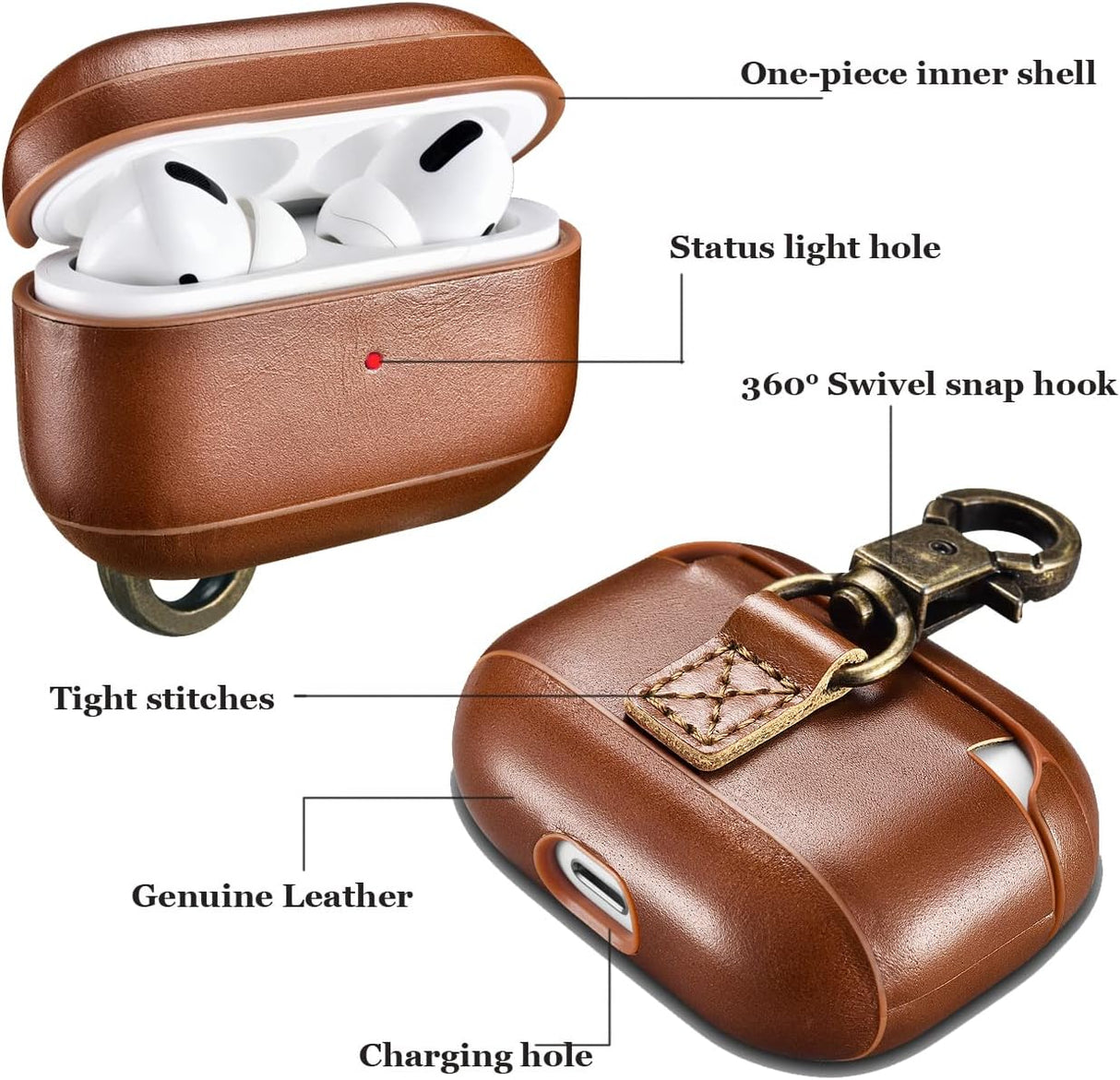 AirPods Pro Leather Protective Case Cover with Hook by Hardiston - premium AirPods Cases