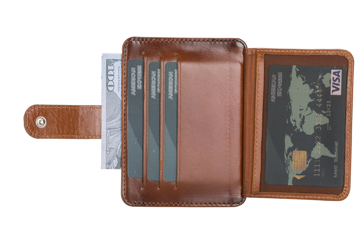 Elegant Leather Card Holder with Snap Closure and Dual ID Windows by Hardiston - premium Card Holders