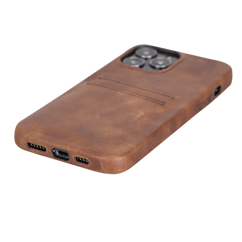 iPhone 13 Pro Max Brown Leather Snap-On Case with Card Holder - Hardiston - 5