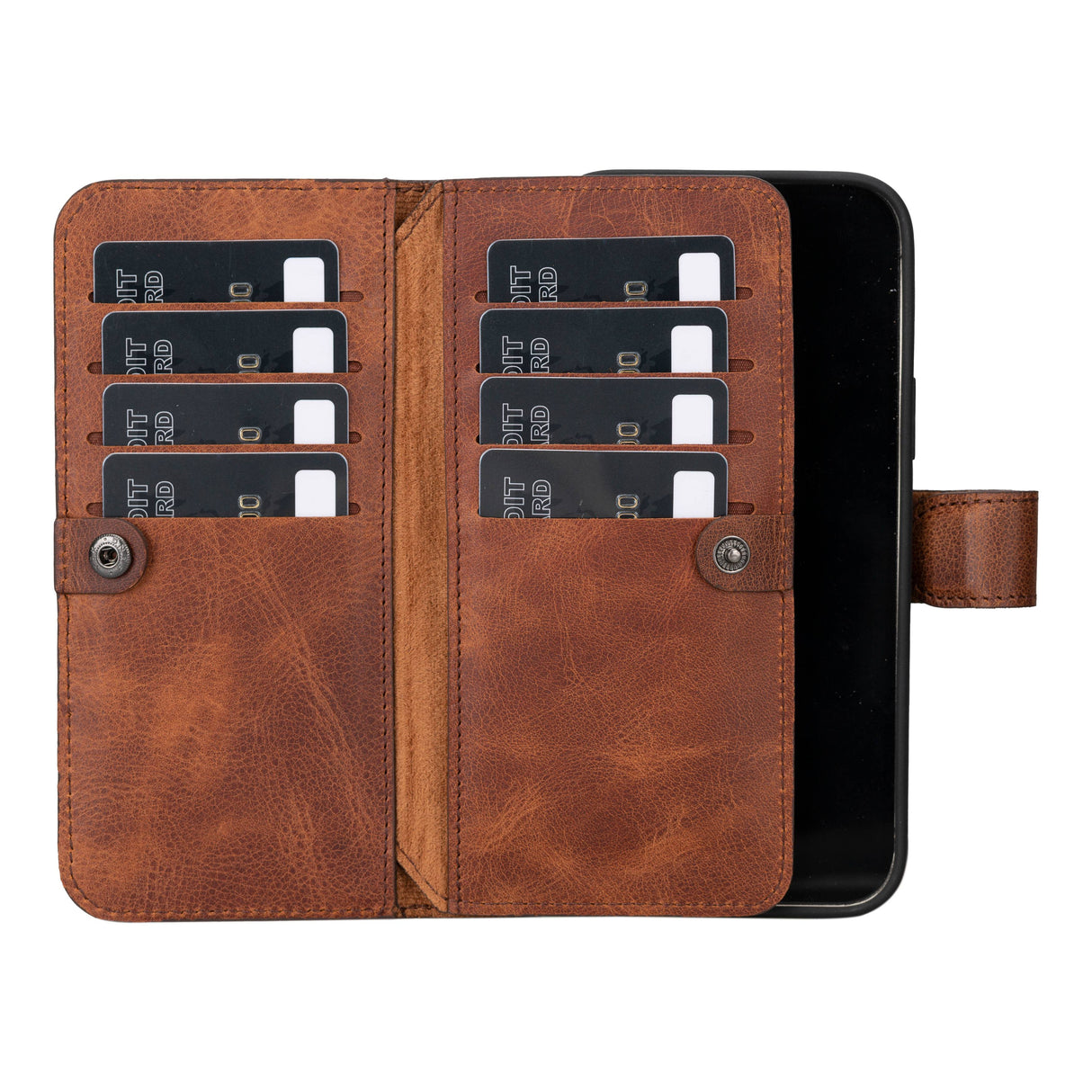 iPhone 15 Plus Leather Dual Wallet Case Brown_1