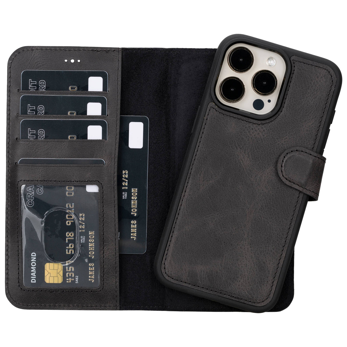 iPhone 15 Pro Max Leather Wallet Case black1
