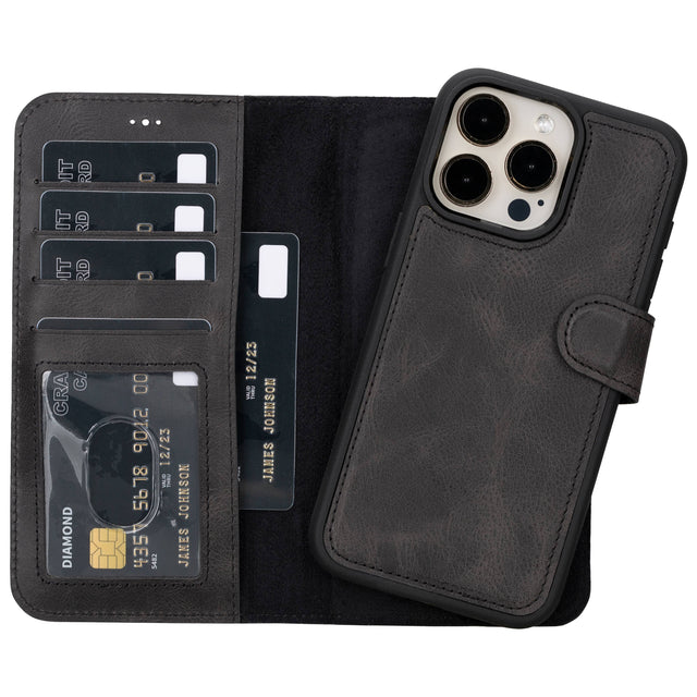 iPhone 15 Pro Max Leather Wallet Case black1