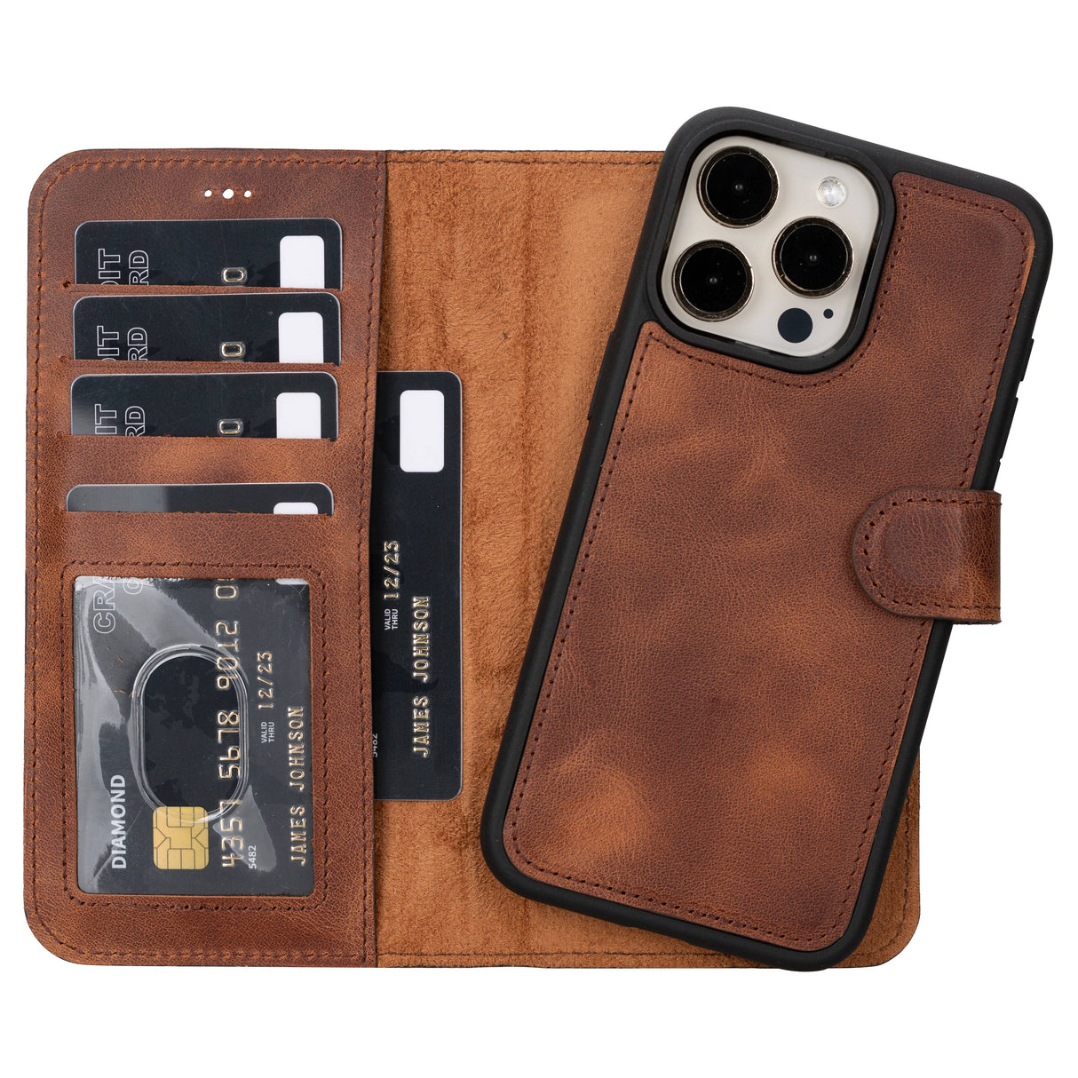 iPhone 15 Pro Max Leather Wallet Case brown1