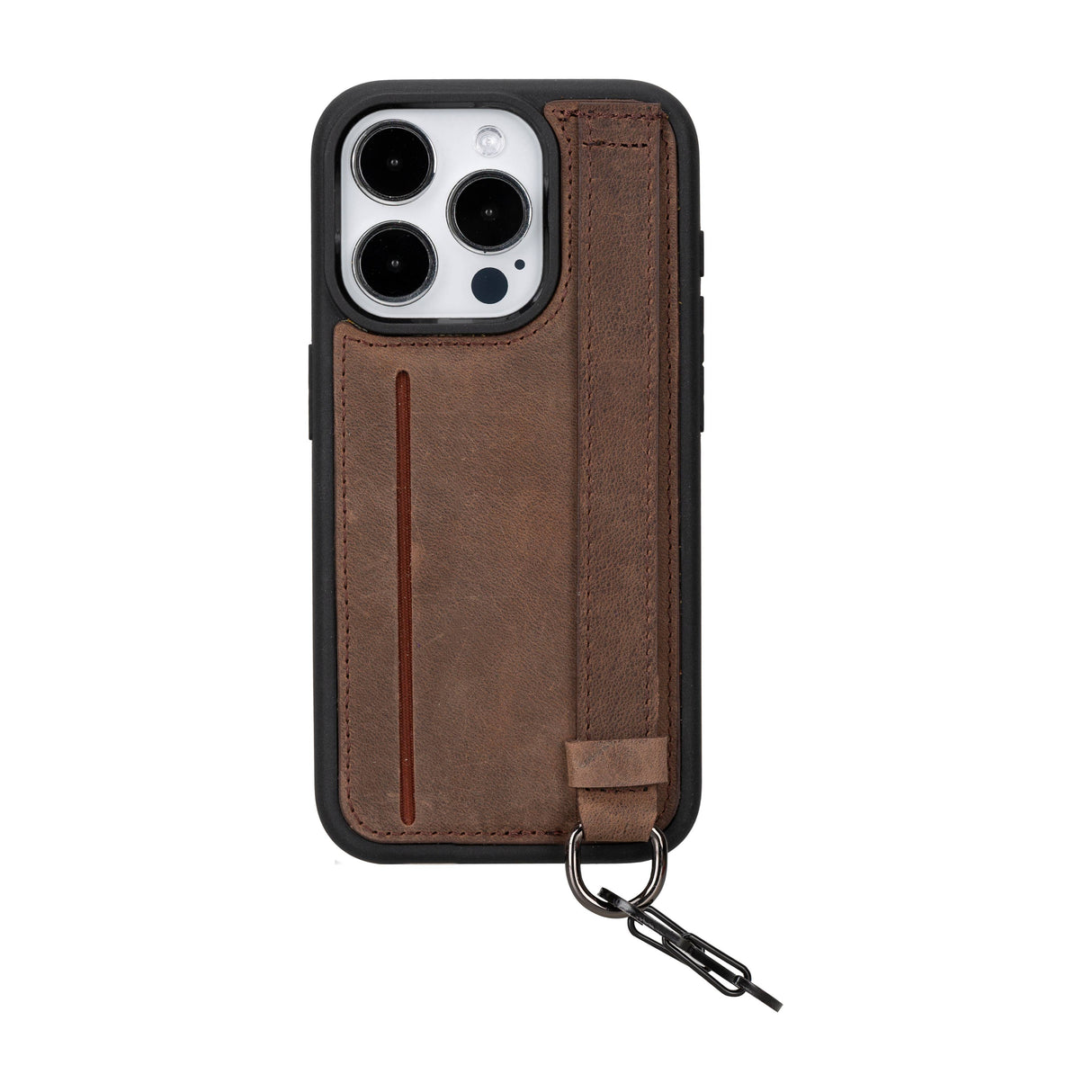 iPhone 15 Pro Snap-on Leather Grip Case mochaa