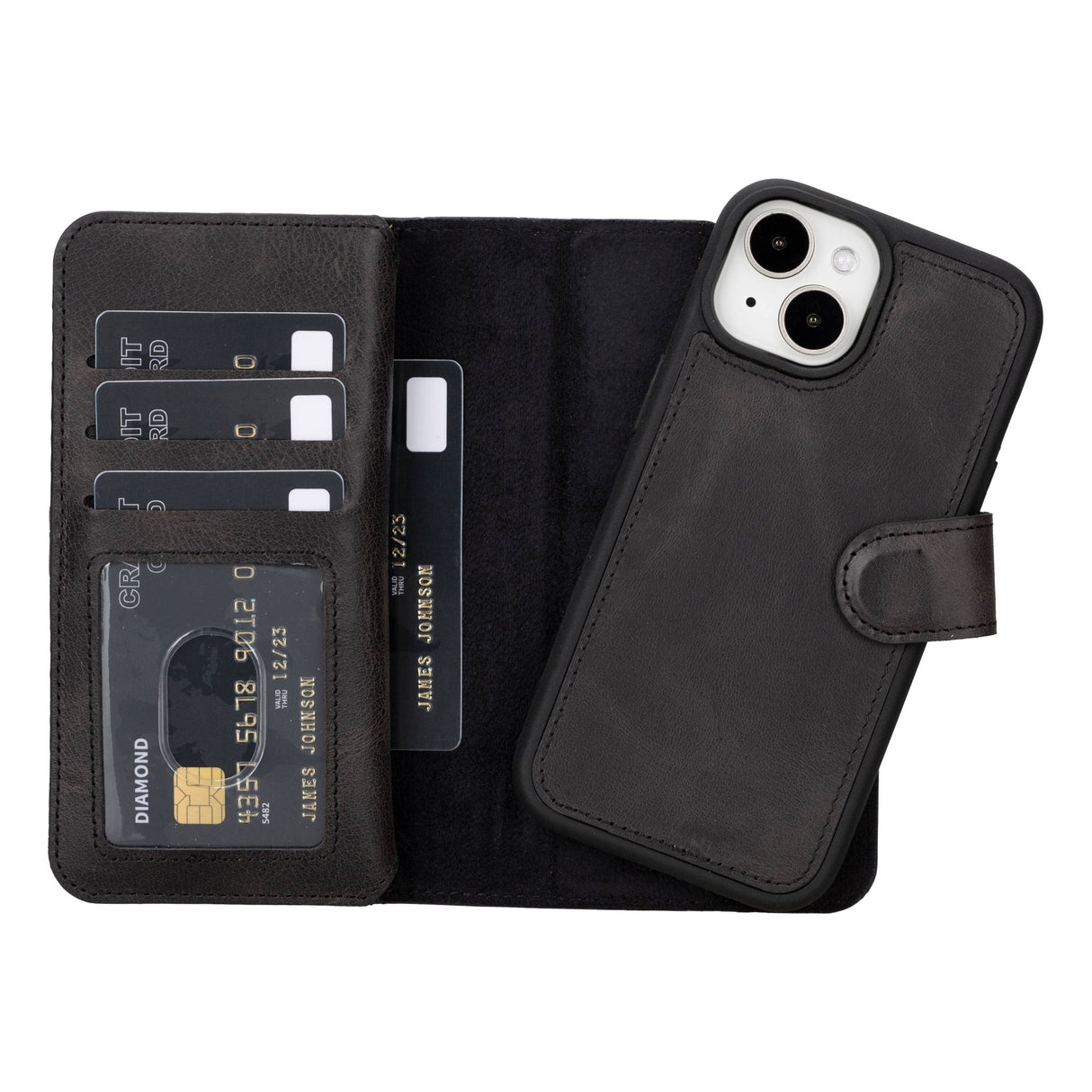iPhone 15 Leather Dual Wallet Case by Hardiston - premium iPhone 15 Cases