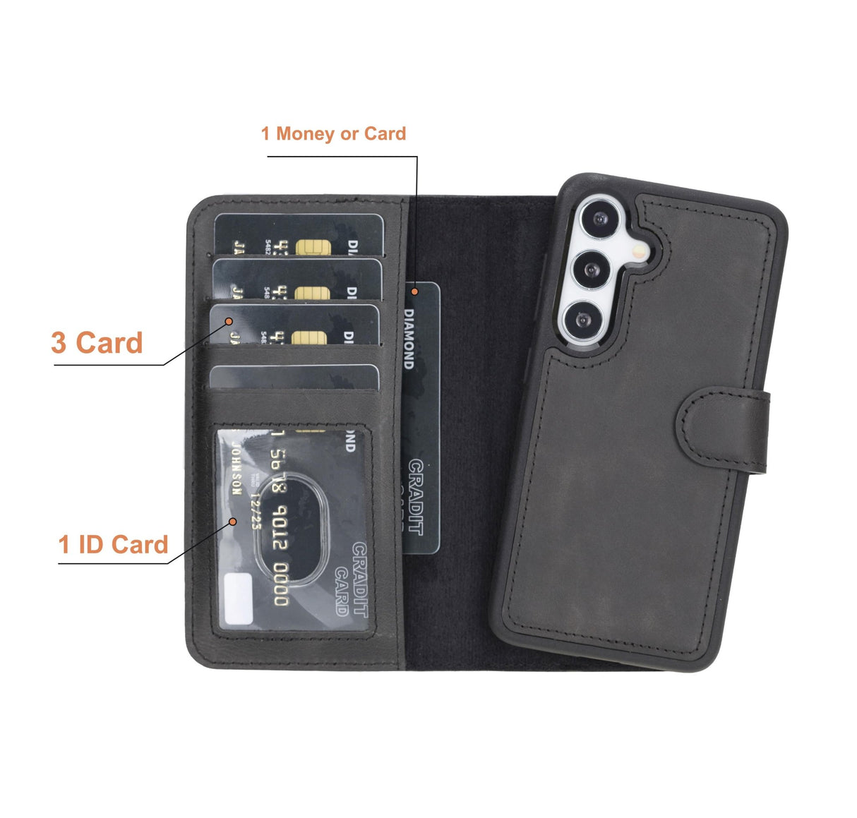 Samsung Galaxy S24 Magnetic Detachable Leather Wallet Case by Hardiston - premium Samsung S - 24 Cases