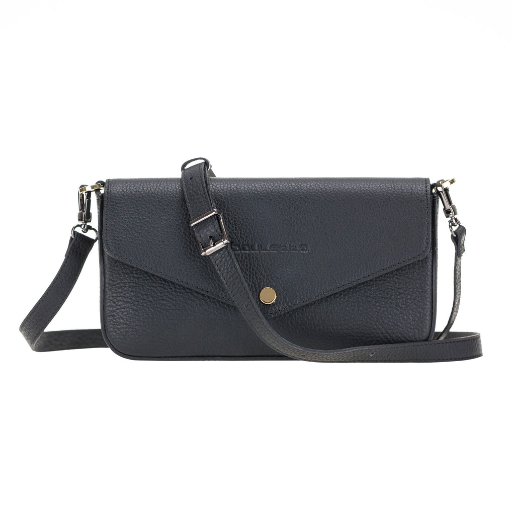 Black Luxury Leather Cross-body Strap Wristlet bag with Metal Clip - Hardiston - 3