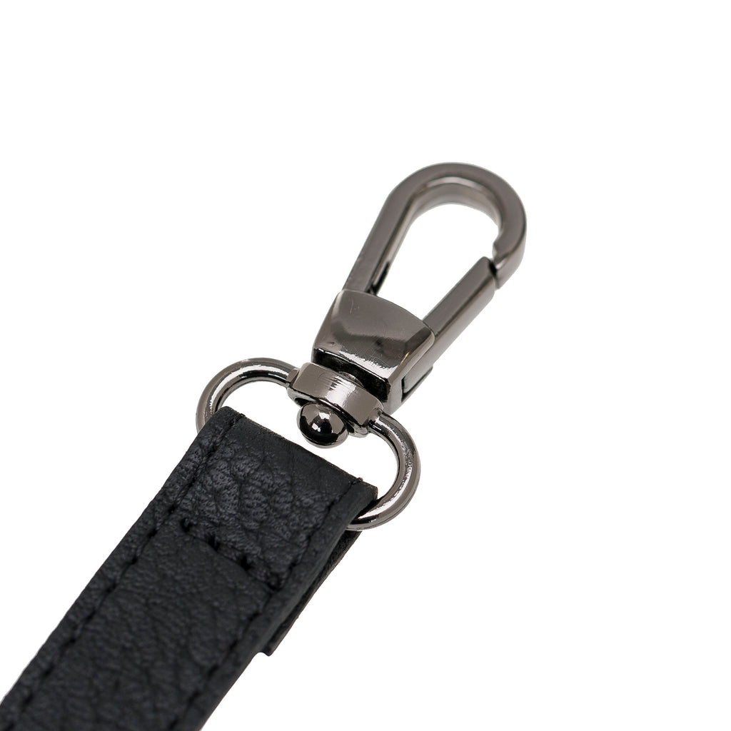 Black Luxury Leather Cross-body Strap Wristlet bag with Metal Clip - Hardiston - 4
