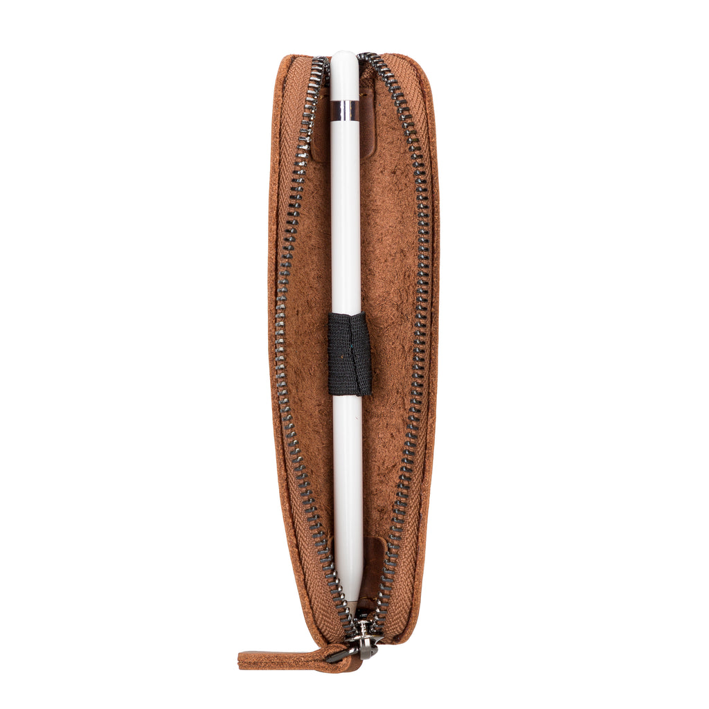 Brown Luxury Apple Pencil Leather Case with Zipper - Hardiston - 3