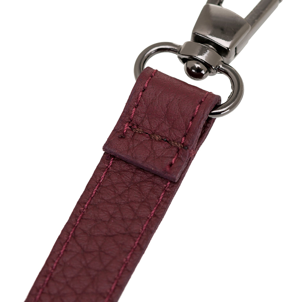 Burgundy Luxury Leather Cross-body Strap Wristlet bag with Metal Clip - Hardiston - 5
