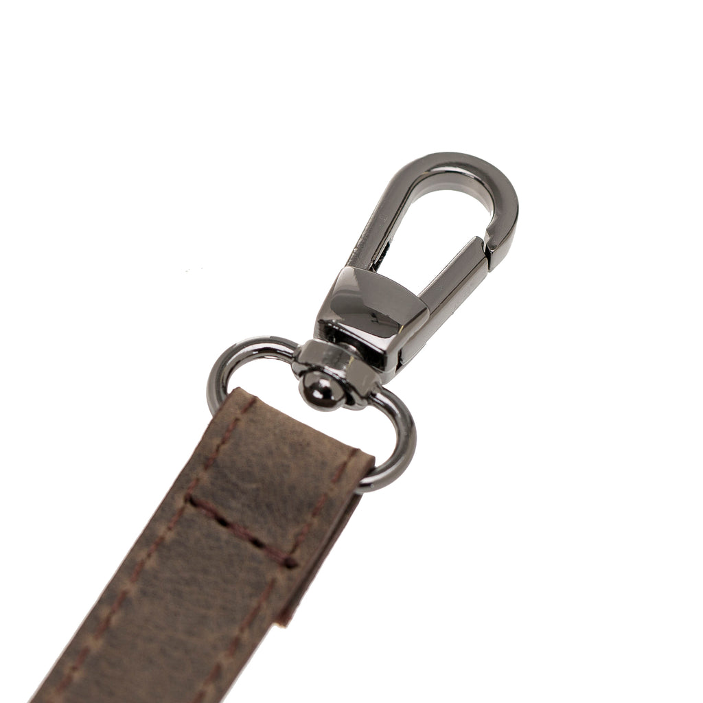 Mocha Luxury Leather Cross-body Strap Wristlet bag with Metal Clip - Hardiston - 4
