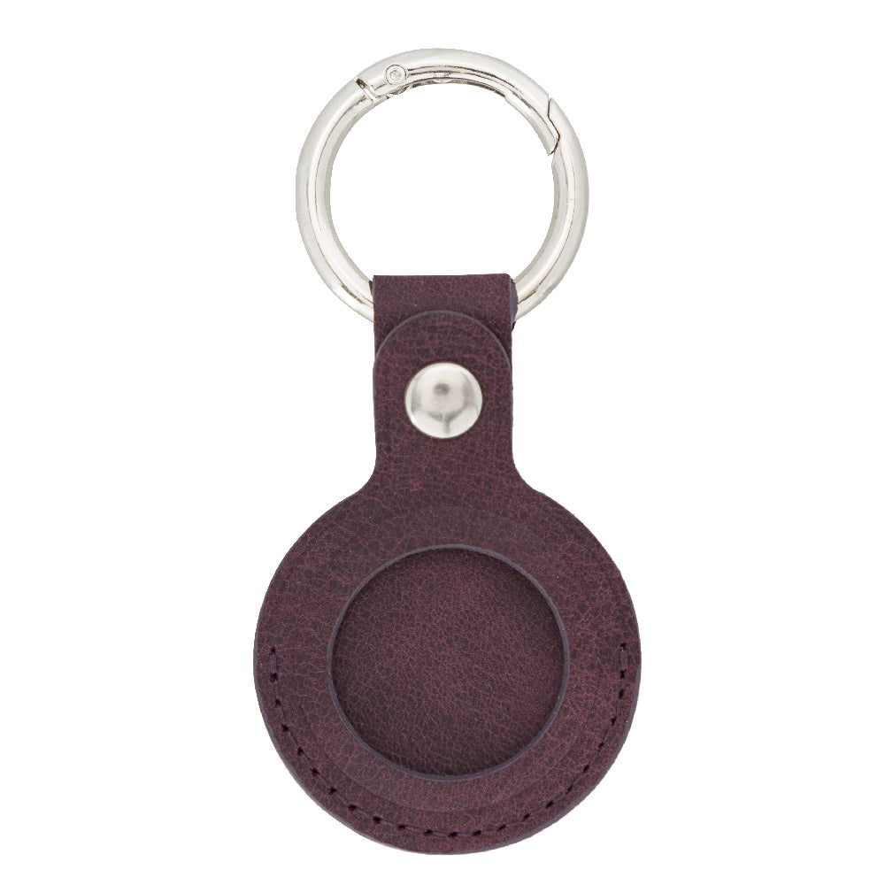 Purple Leather Apple AirTag Case Holder with Key Ring - Hardiston Leather - 2