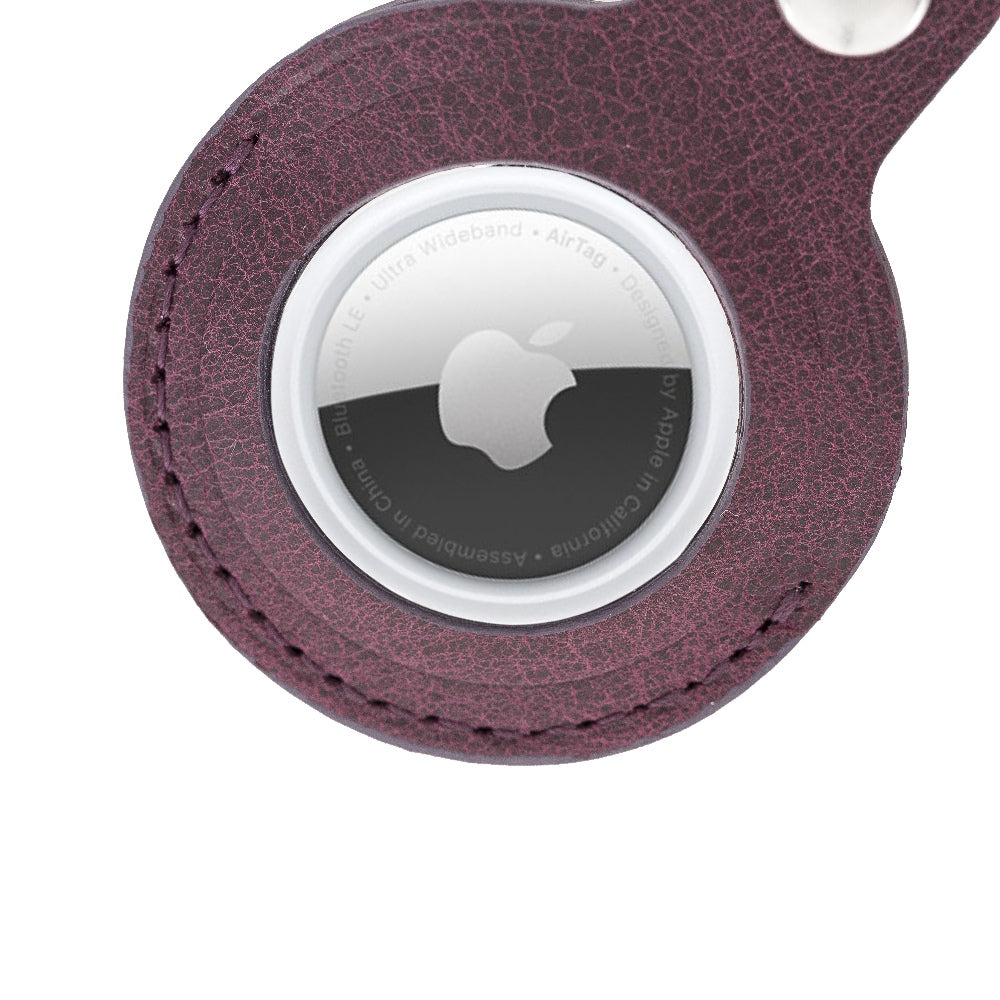 Purple Leather Apple AirTag Case Holder with Key Ring - Hardiston Leather - 4