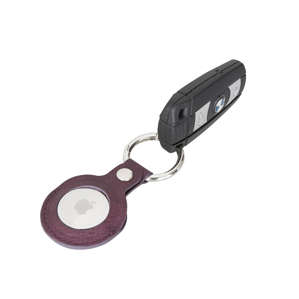 Purple Leather Apple AirTag Case Holder with Key Ring - Hardiston Leather - 6