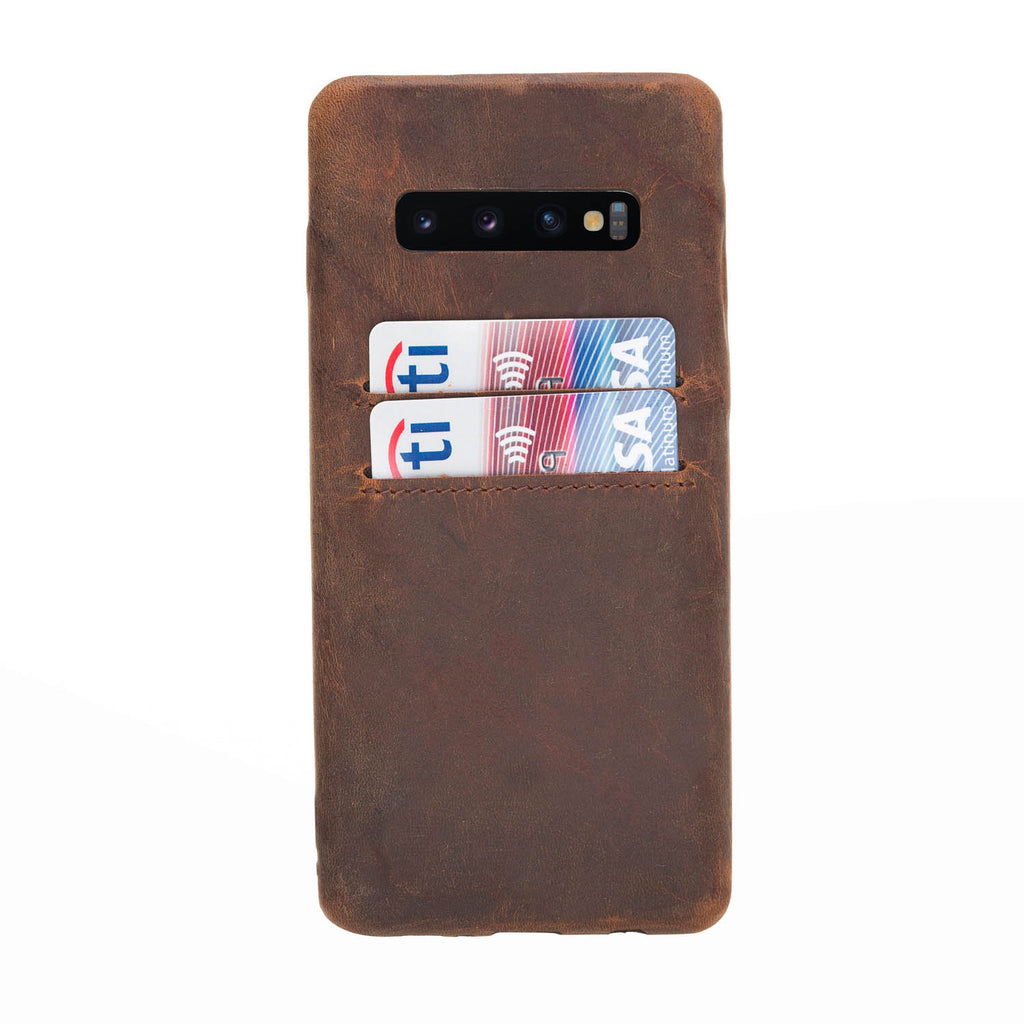 Samsung Galaxy S10 Brown Leather Snap-On Case with Card Holder - Hardiston - 1