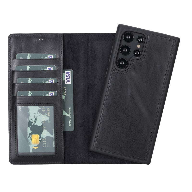 Samsung Galaxy S22 Ultra Black Leather 2-in-1 Wallet Case with Card Holder - Hardiston - 1