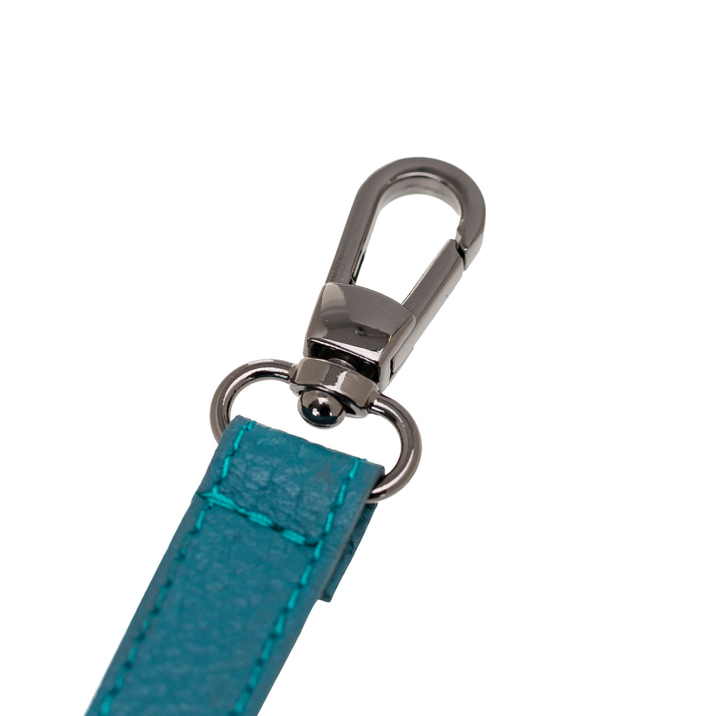 Turquoise Luxury Leather Cross-body Strap Wristlet bag with Metal Clip - Hardiston - 4