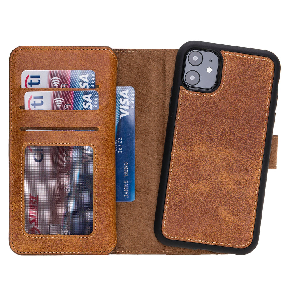 iPhone 11 Amber Leather Detachable Dual 2-in-1 Wallet Case with Card Holder - Hardiston - 3