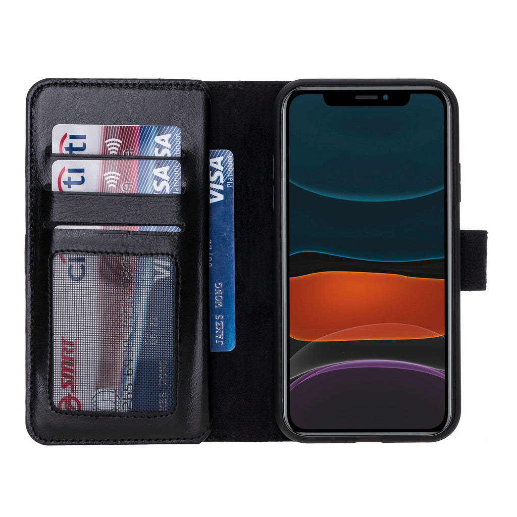 iPhone 11 Black Leather Detachable Dual 2-in-1 Wallet Case with Card Holder - Hardiston - 4