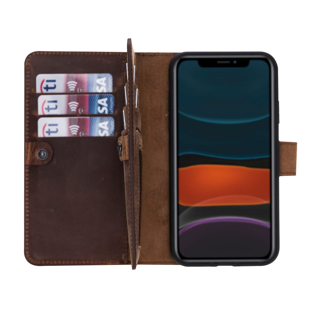 iPhone 11 Brown Leather Detachable Dual 2-in-1 Wallet Case with Card Holder - Hardiston - 1