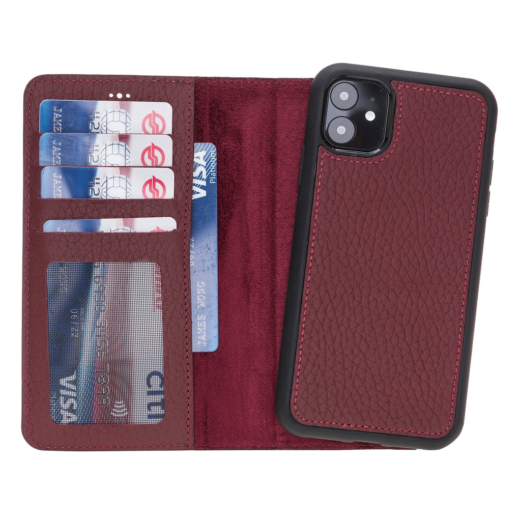 iPhone 11 Burgundy Leather Detachable 2-in-1 Wallet Case with Card Holder - Hardiston - 1