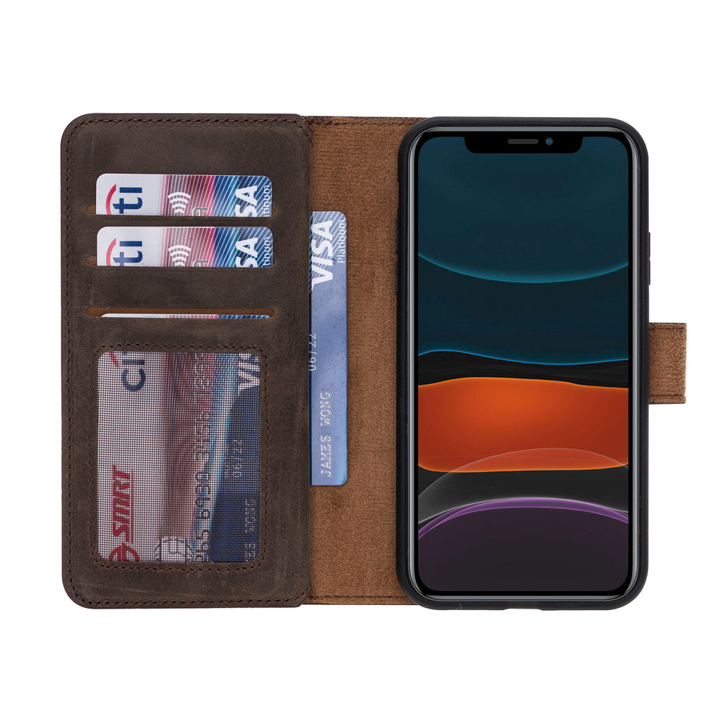 iPhone 11 Mocha Leather Detachable Dual 2-in-1 Wallet Case with Card Holder - Hardiston - 4