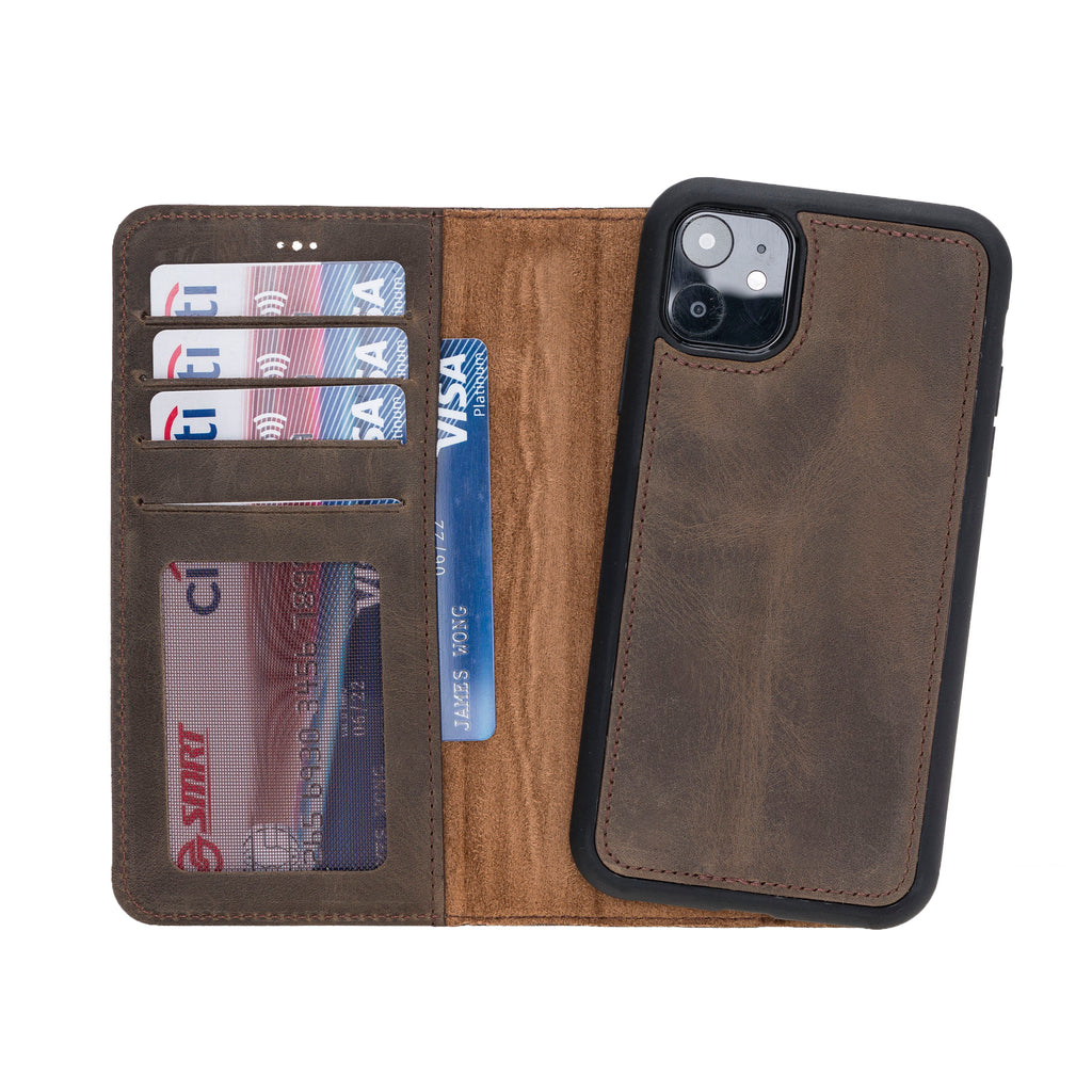 iPhone 11 Mocha Leather Detachable 2-in-1 Wallet Case with Card Holder - Hardiston - 1