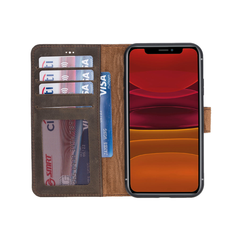 iPhone 11 Mocha Leather Detachable 2-in-1 Wallet Case with Card Holder - Hardiston - 2