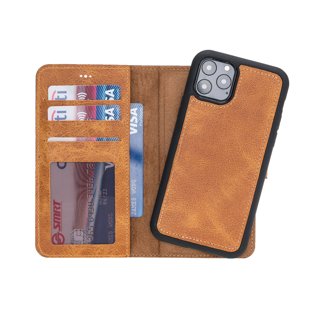 iPhone 11 Pro Amber Leather Detachable 2-in-1 Wallet Case with Card Holder - Hardiston - 1