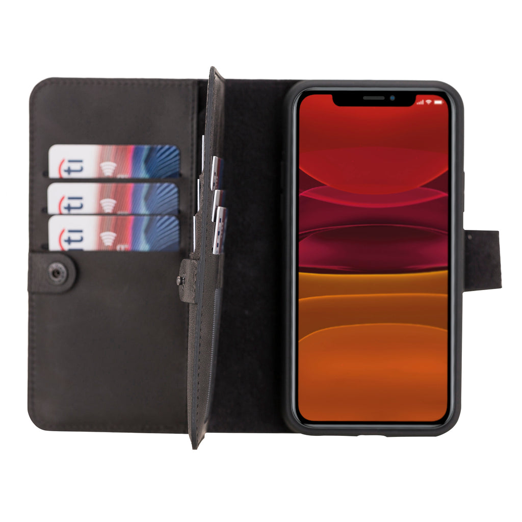 iPhone 11 Pro Black Leather Detachable Dual 2-in-1 Wallet Case with Card Holder - Hardiston - 1