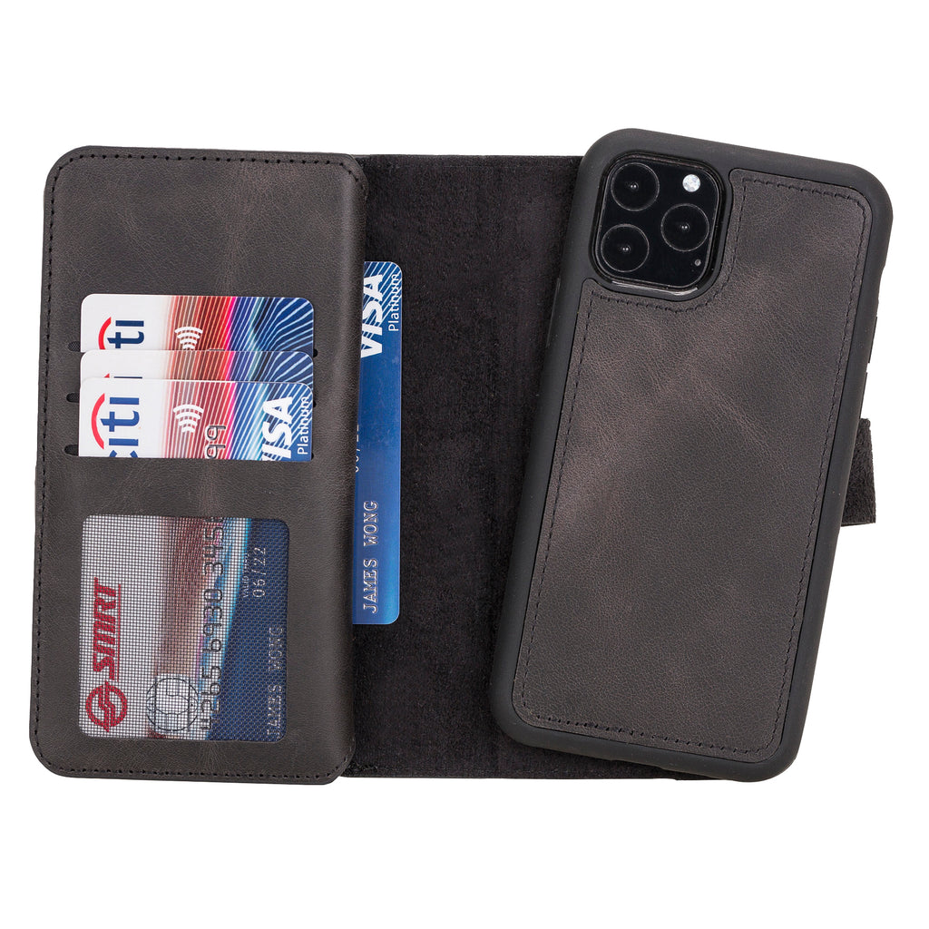 iPhone 11 Pro Black Leather Detachable Dual 2-in-1 Wallet Case with Card Holder - Hardiston - 6