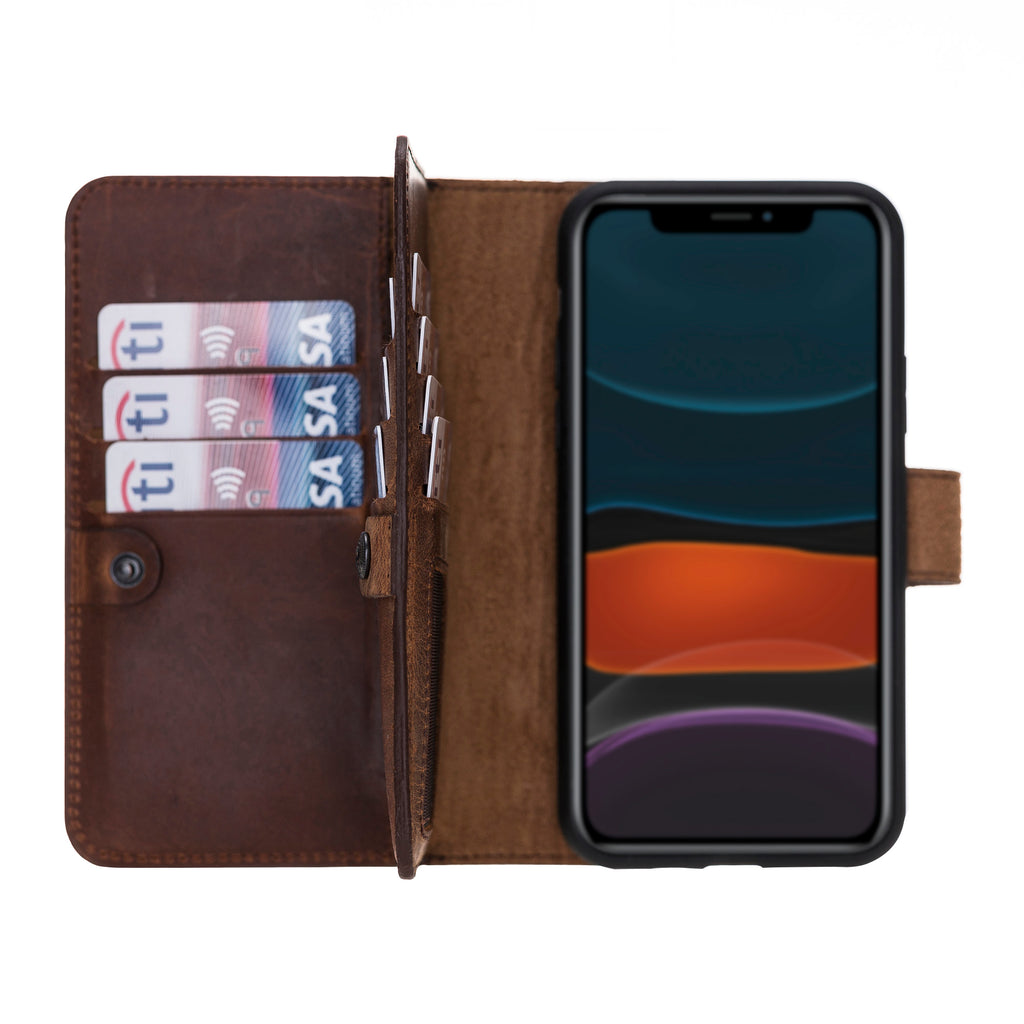 iPhone 11 Pro Brown Leather Detachable Dual 2-in-1 Wallet Case with Card Holder - Hardiston - 1