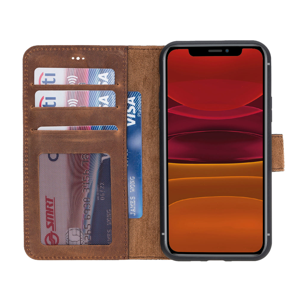 iPhone 11 Pro Brown Leather Detachable 2-in-1 Wallet Case with Card Holder - Hardiston - 2