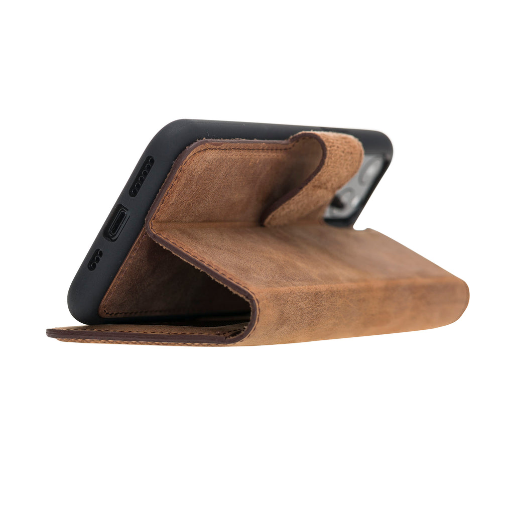 iPhone 11 Pro Brown Leather Detachable 2-in-1 Wallet Case with Card Holder - Hardiston - 7