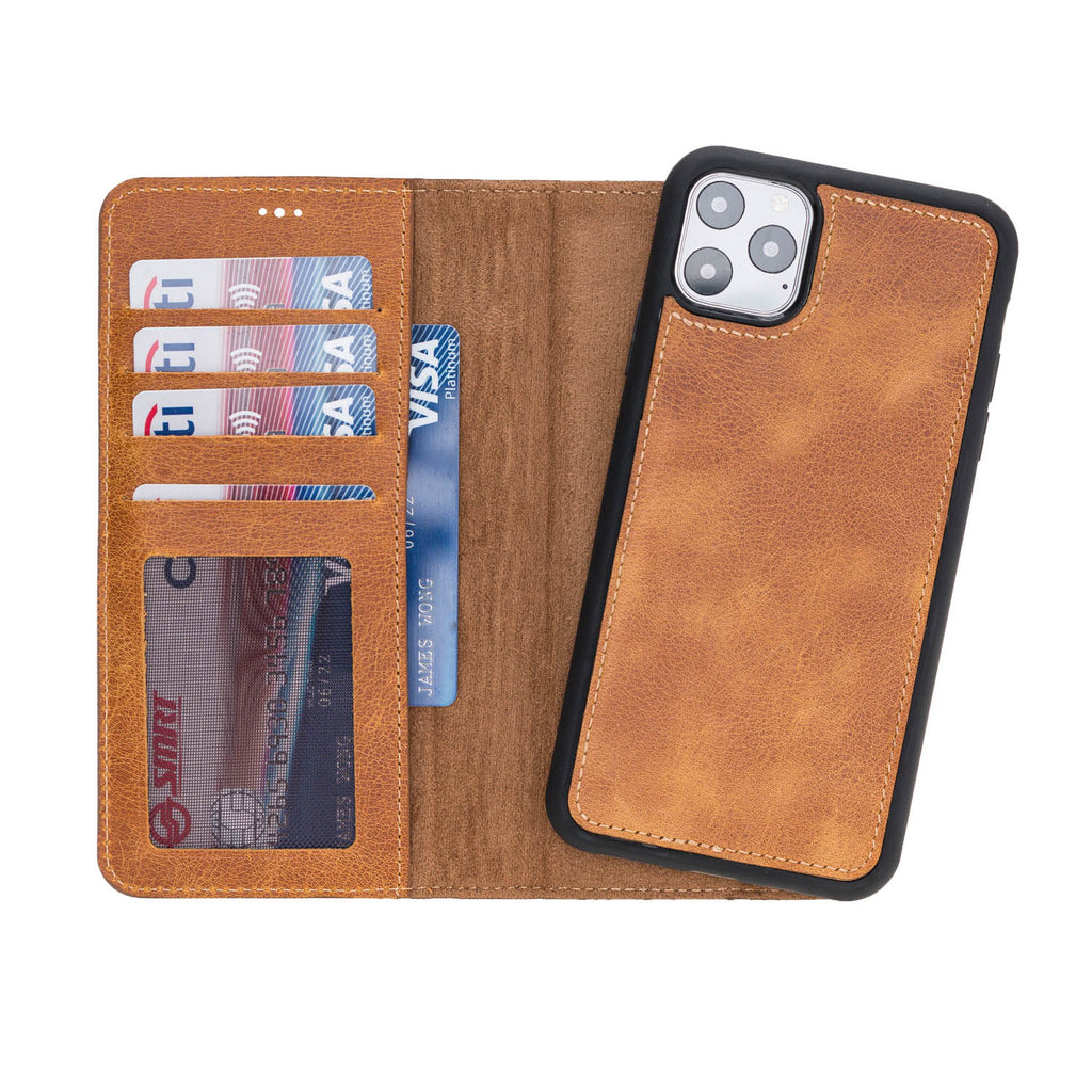 iPhone 11 Pro Max Amber Leather Detachable 2-in-1 Wallet Case with Card Holder - Hardiston - 1