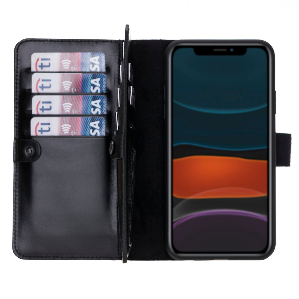 iPhone 11 Pro Max Black Leather Detachable Dual 2-in-1 Wallet Case with Card Holder - Hardiston - 1