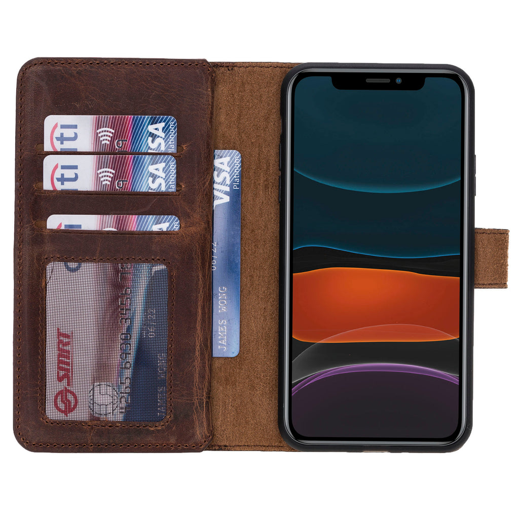 iPhone 11 Pro Max Brown Leather Detachable Dual 2-in-1 Wallet Case with Card Holder - Hardiston - 4