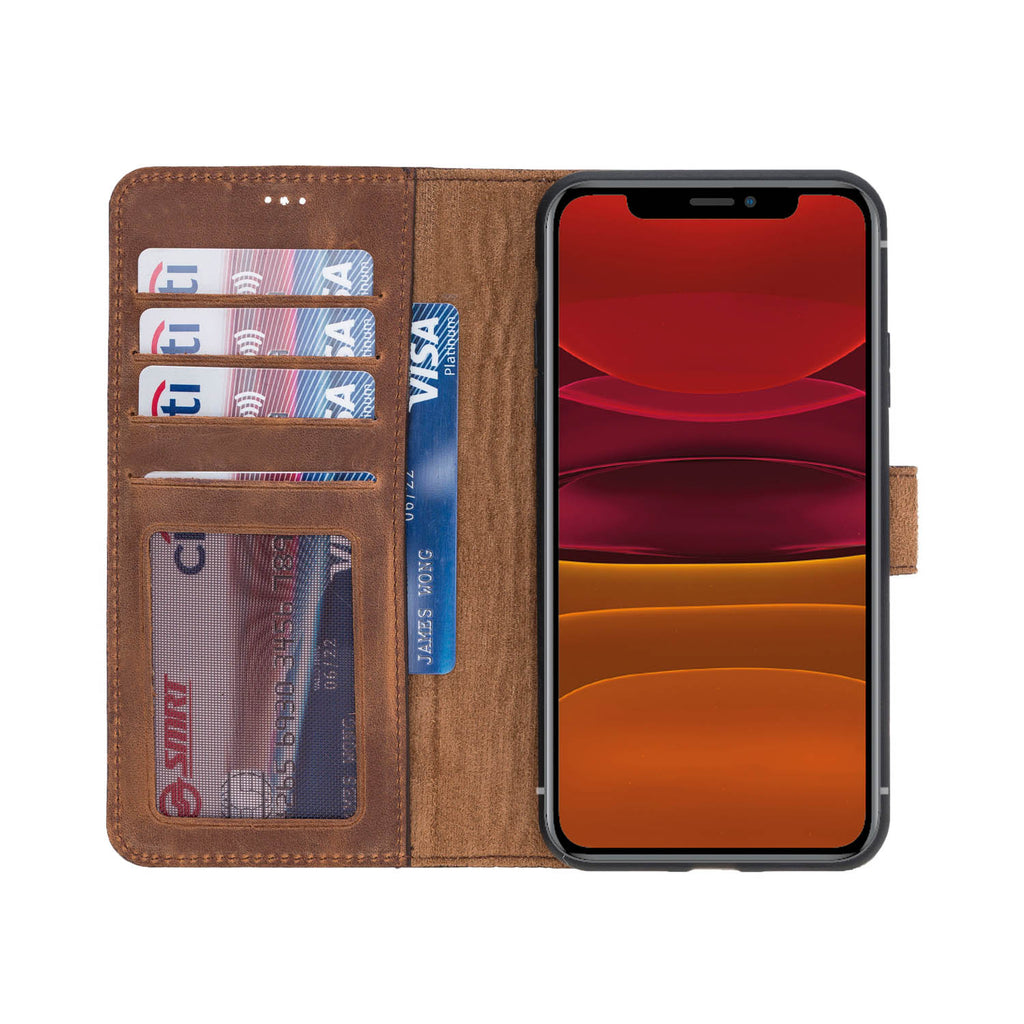iPhone 11 Pro Max Brown Leather Detachable 2-in-1 Wallet Case with Card Holder - Hardiston - 6