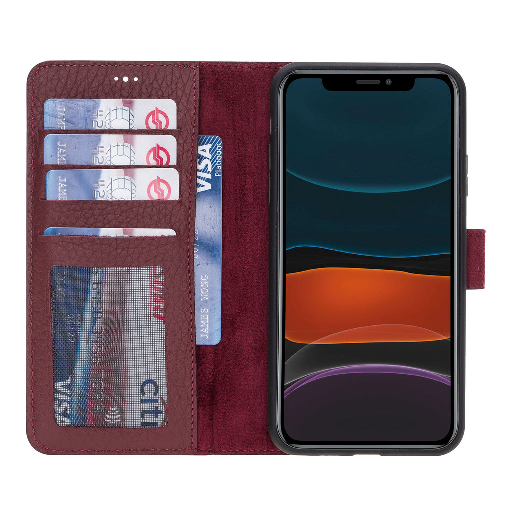 iPhone 11 Pro Max Burgundy Leather Detachable 2-in-1 Wallet Case with Card Holder - Hardiston - 6