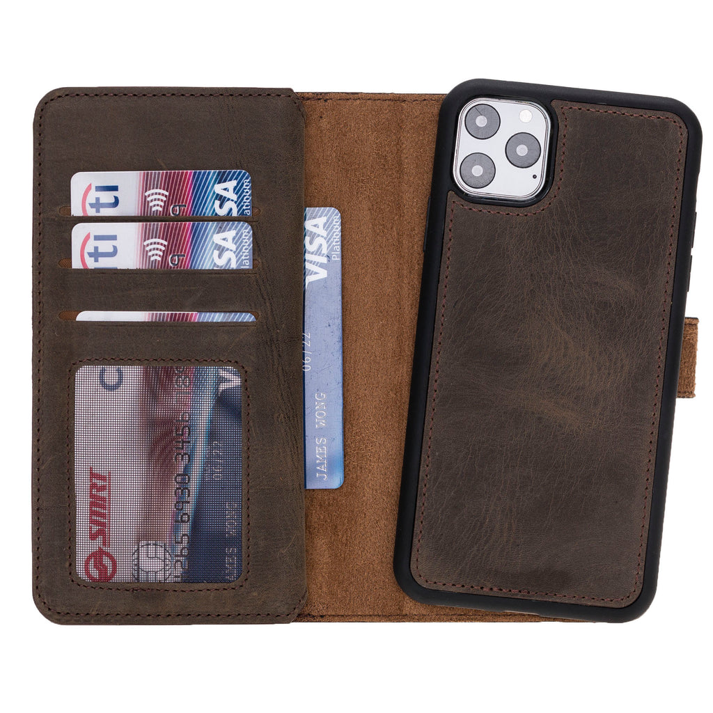 iPhone 11 Pro Max Mocha Leather Detachable Dual 2-in-1 Wallet Case with Card Holder - Hardiston - 3
