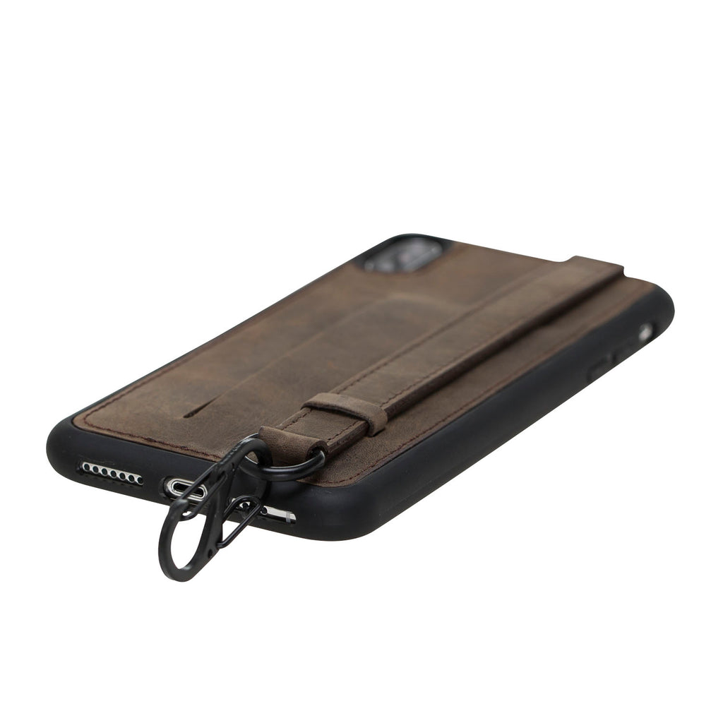 iPhone 11 Pro Max Mocha Leather Snap-On Card Holder Case with Back Strap - Hardiston - 4