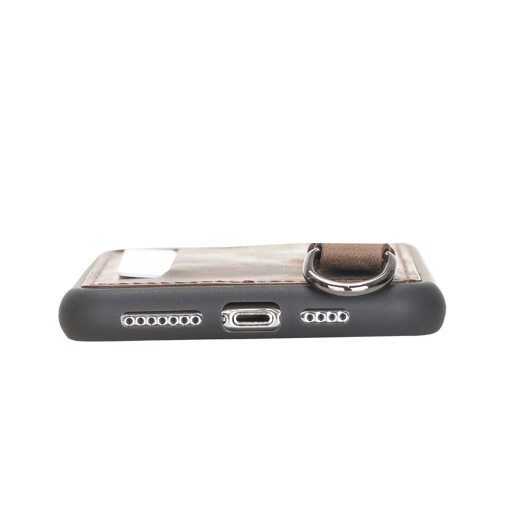 iPhone 11 Pro Max Mocha Leather Snap-On Card Holder Case with Back Strap - Hardiston - 9