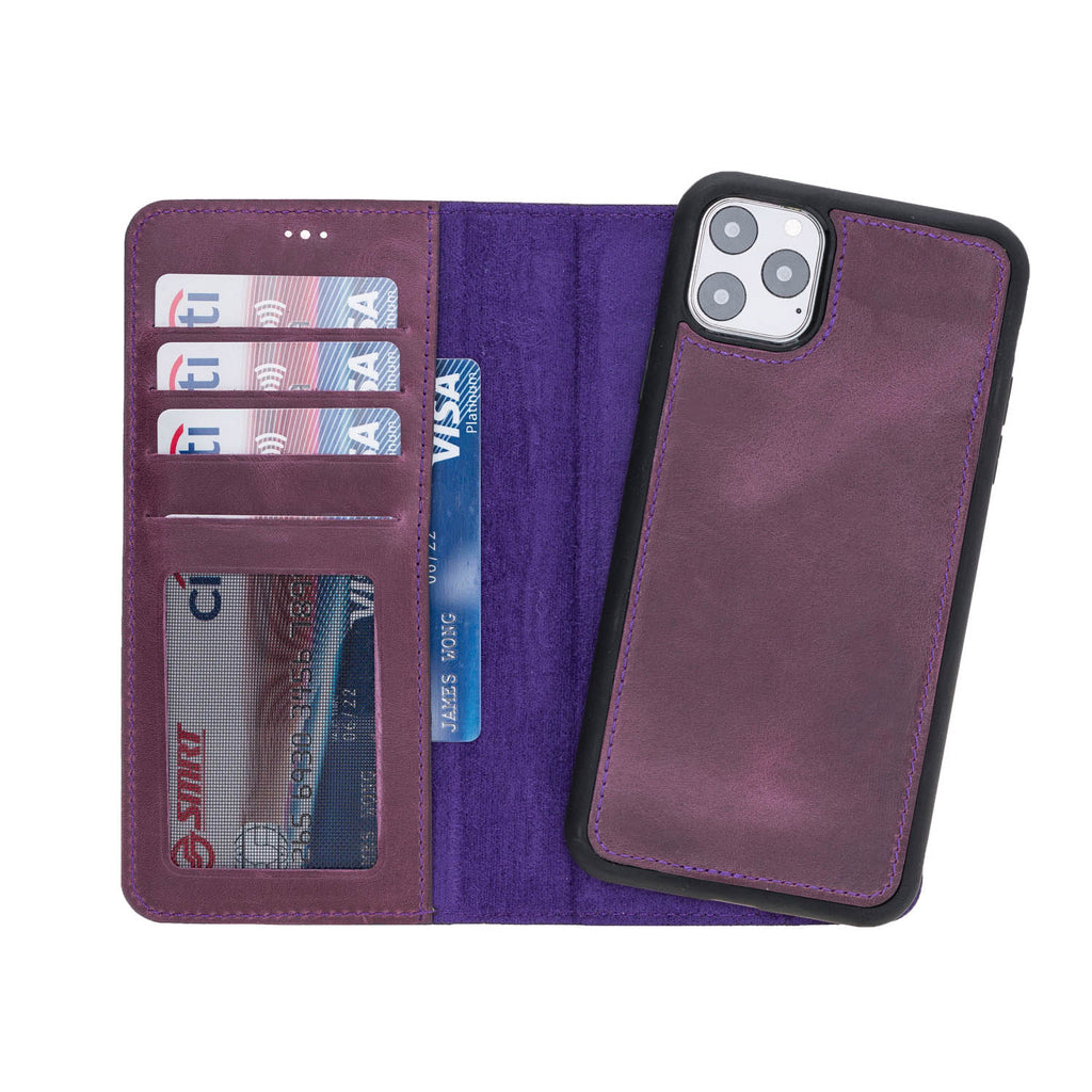 iPhone 11 Pro Max Purple Leather Detachable 2-in-1 Wallet Case with Card Holder - Hardiston - 1