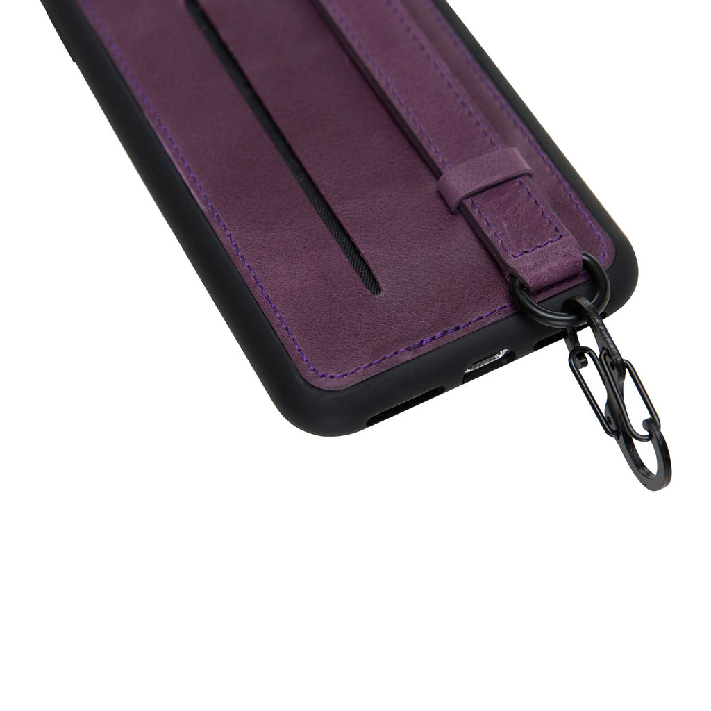 iPhone 11 Pro Max Purple Leather Snap-On Card Holder Case with Back Strap - Hardiston - 5