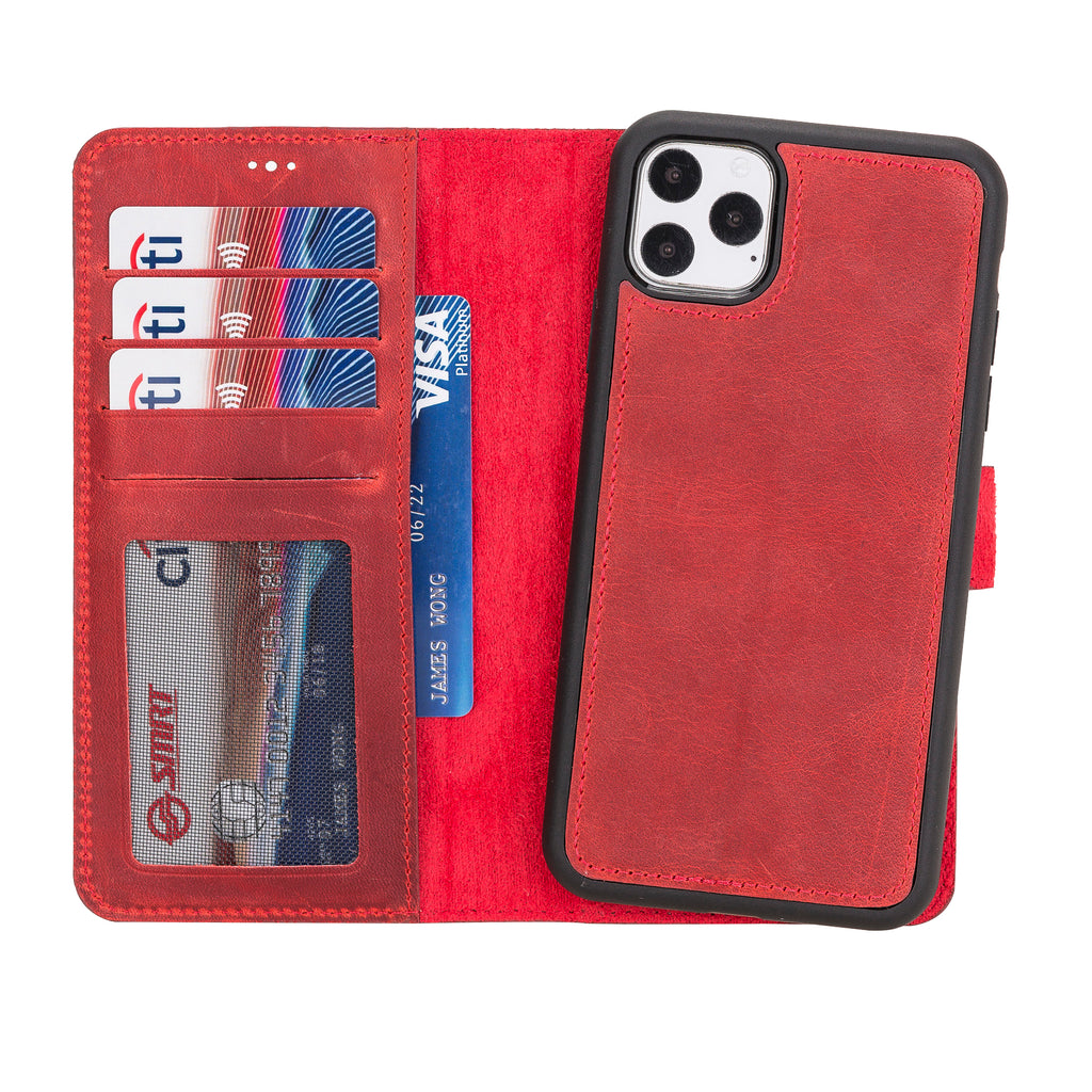 iPhone 11 Pro Max Red Leather Detachable 2-in-1 Wallet Case with Card Holder - Hardiston - 1